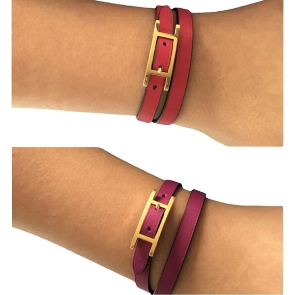 Hermes Behapi Double Tour Swift Leather Purple and Orange Hapi Closure Bracelet - Picture 3 of 13